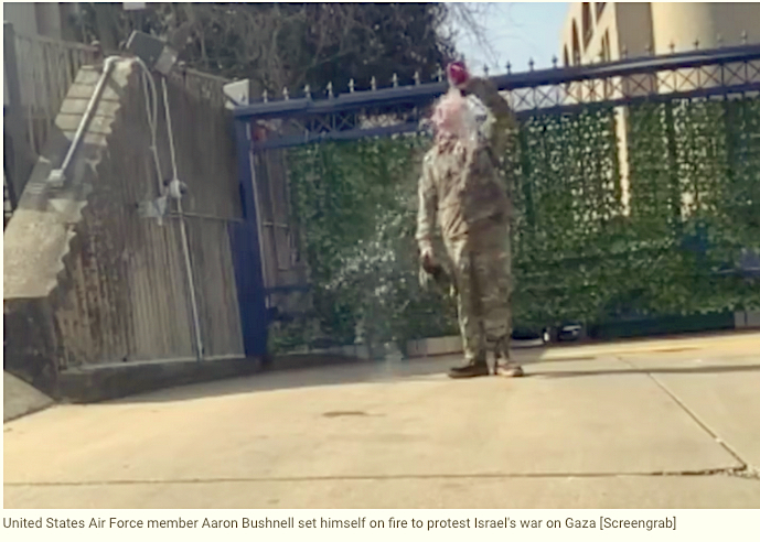 aaron bushnell sets himself alight outside israeli embassy in washington